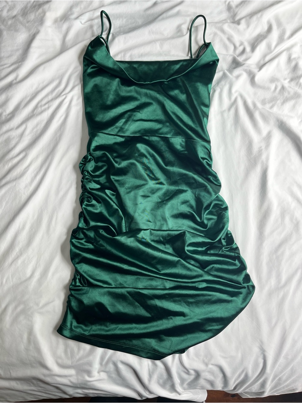 Windsor Emerald Green Satin Slip Dress with Cowl Neck